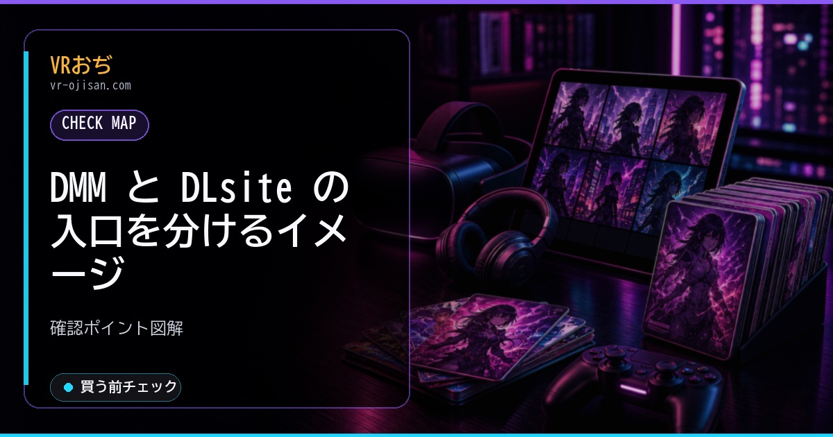 DMM と DLsite の入口を分けるイメージ